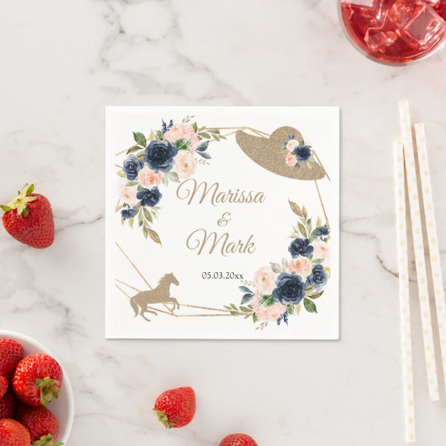 Serviette En Papier Blush & Navy Kentucky Derby Mariage (En situation)