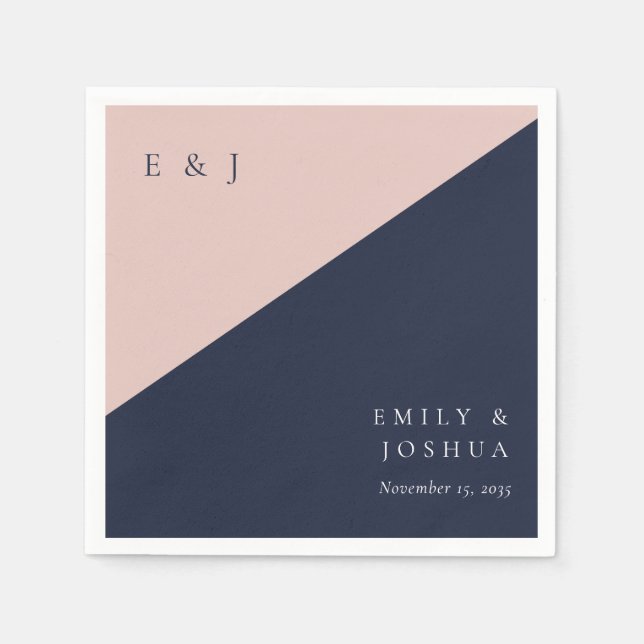 Serviette En Papier Blush Navy Mariage moderne (Devant)