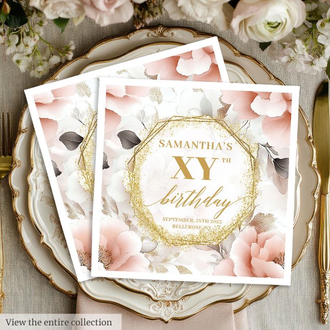 Serviette En Papier Blush personnalisé 80 Anniversaire serviettes en o (Personalized Blush 80 Birthday Napkins Gold Script)