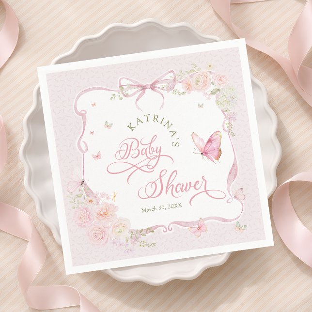 Serviette En Papier Blush Pink Butterfly Floral Girl Baby Shower (Créateur téléchargé)