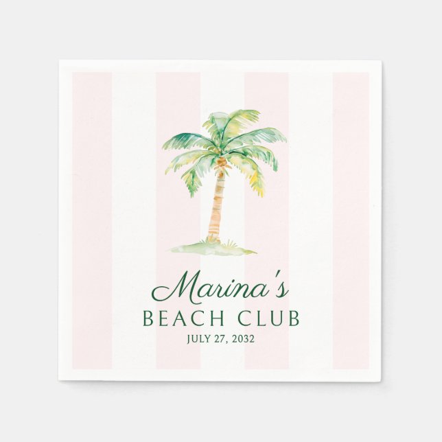 Serviette En Papier Blush Pink Cabana Stripes Palm Beach Club Birthday (Devant)