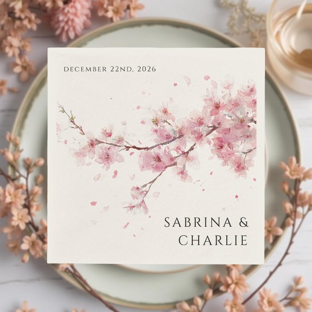 Serviette En Papier Blush Pink Cherry Blossom Elegant Floral Wedding (Créateur téléchargé)