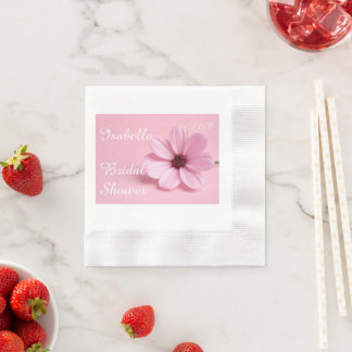 Serviette En Papier Blush Pink Cosmos Floral Script Bridal Shower
