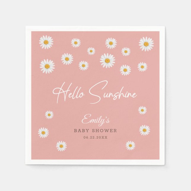 Serviette En Papier Blush Pink Daisy Hello Sunshine Baby Shower Paper (Devant)