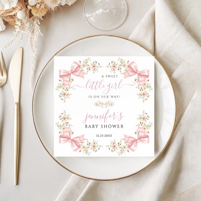 Serviette En Papier Blush Pink Floral Bow Baby Girl Shower (Créateur téléchargé)