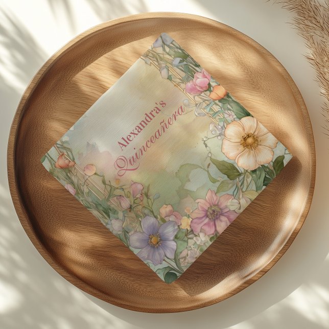 Serviette En Papier Blush Pink Floral Quinceanera Celebration (Créateur téléchargé)