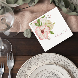 Serviette En Papier Blush Pink Floral Wedding Cocktail Napkin