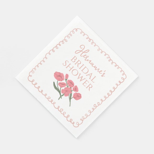 Serviette En Papier Blush Pink Floral Whimsical Bridal Shower (Coin)