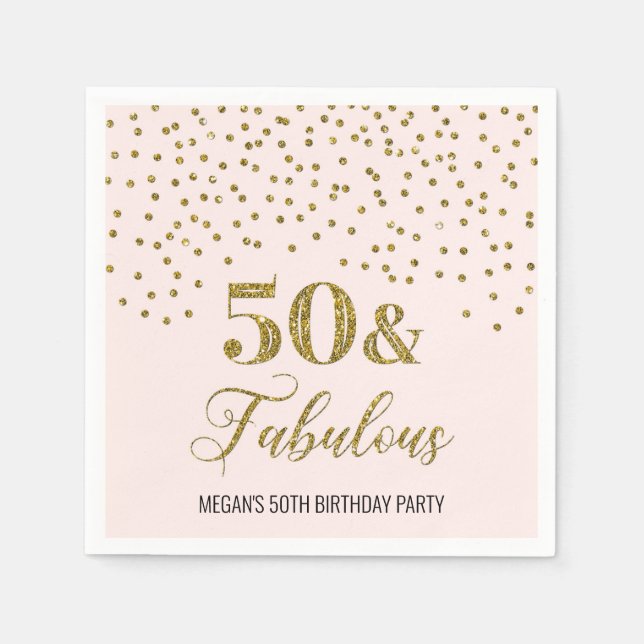Serviette En Papier Blush Pink Gold Confetti 50 & Fabulous (Devant)