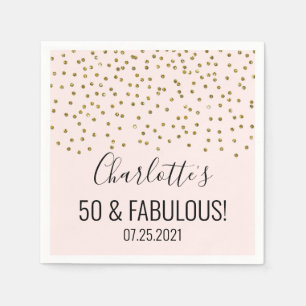 Serviette En Papier Blush Pink Gold Confetti 50 & Fabulous
