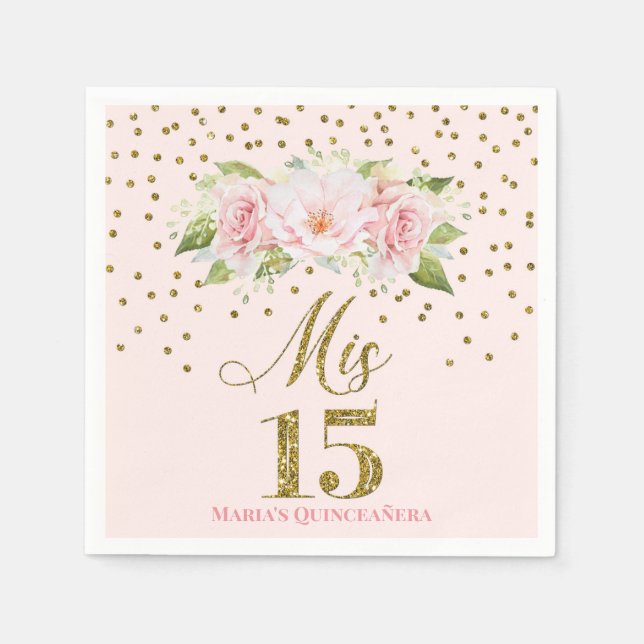 Serviette En Papier Blush Pink Gold Confetti Quinceañera Anniversaire (Devant)