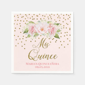 Serviette En Papier Blush Pink Gold Confetti Quinceañera Anniversaire
