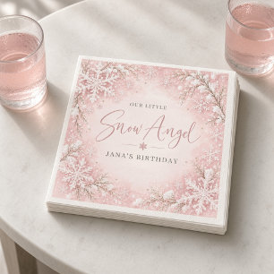 Serviette En Papier Blush Rose Ange de Neige Anniversaire Personnalisé