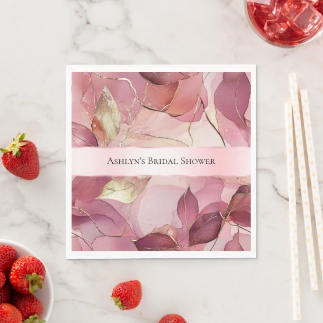 Serviette En Papier Blush Rose Feuilles Dorées Baby Shower (En situation)