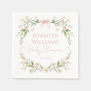 Serviette En Papier Blush rose Floral Bow Baby Girl Douche