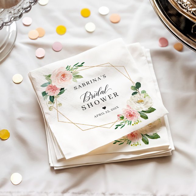 Serviette En Papier Blush rose floral géométrique Shower de mariage (Créateur téléchargé)