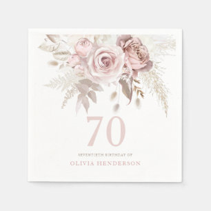 Serviette En Papier Blush Rose Flowers 70e anniversaire fête