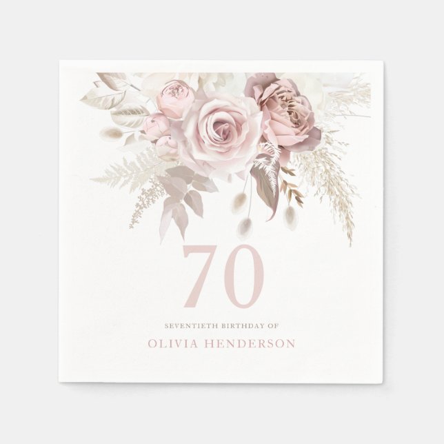 Serviette En Papier Blush Rose Flowers 70e anniversaire fête (Devant)