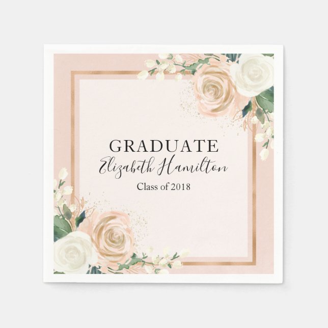 Serviette En Papier Blush & Rose Gold Chic Floral Graduation (Devant)