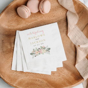 Serviette En Papier Blush Rose Gold Floral Boho Mariage Monogramme