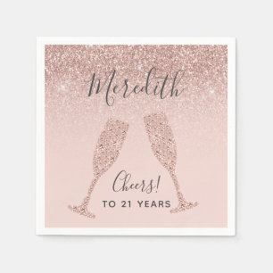 Serviette En Papier Blush Rose Gold Ombre 21e fête d'anniversaire