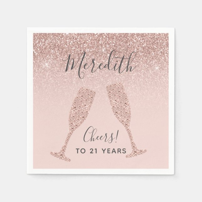 Serviette En Papier Blush Rose Gold Ombre 21e fête d'anniversaire (Devant)