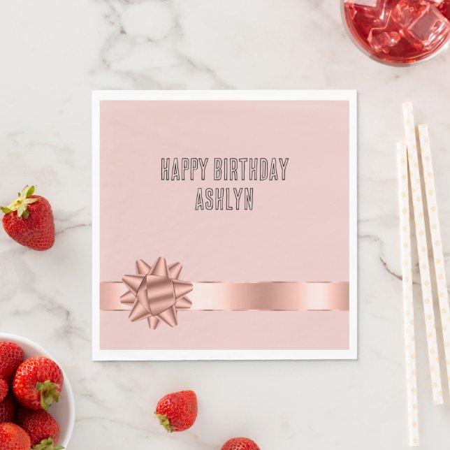 Serviette En Papier Blush Rose Gold Ribbon Bow Anniversaire (En situation)