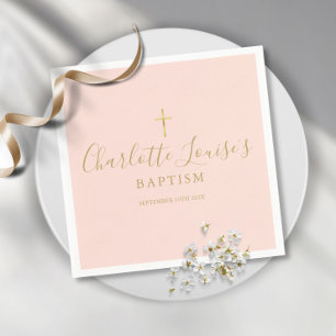 Serviette En Papier Blush Rose Or Signature Baptême Napperon de Christ