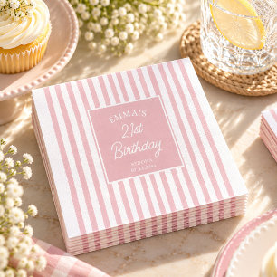 Serviette En Papier Blush Rose Rayure 21e Anniversaire Chic Côté Mer