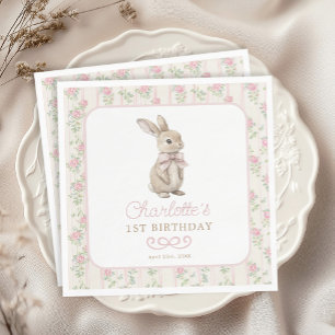 Serviette En Papier Blush Vintage lapin Bunny Anniversaire Bienvenue