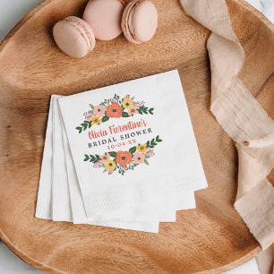 Serviette En Papier Blush Whimsical et Fête des mariées florale de cor