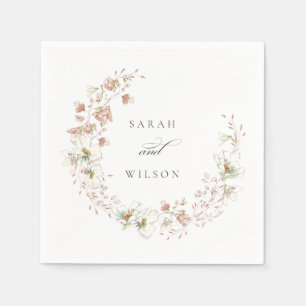 Serviette En Papier Blush White Rustic Meadow Floral Wreath Mariage