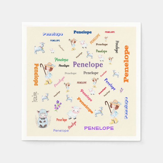 Serviette En Papier BO PEEP NURSERY RHYME Mot Cloud Nom Collage (Devant)