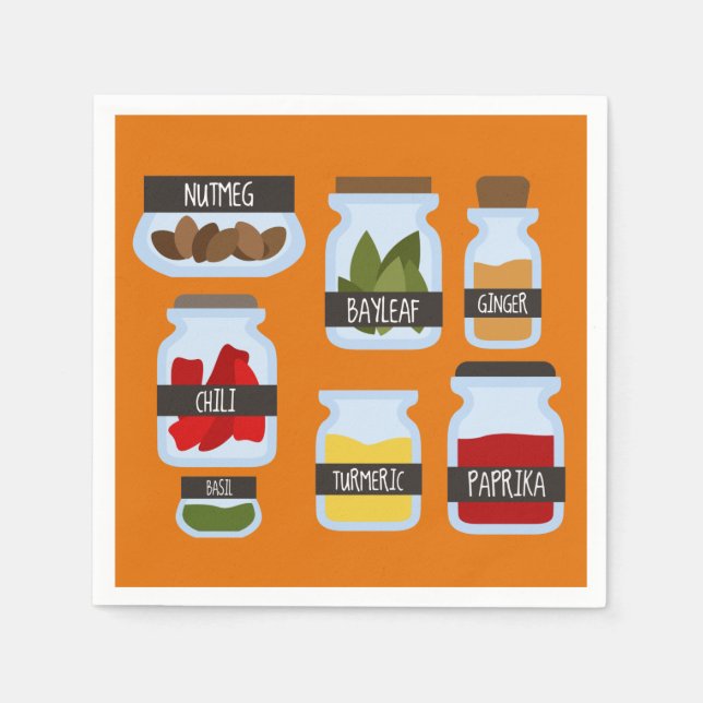 Serviette En Papier Bocaux d'épices colorés style cuisine (Devant)