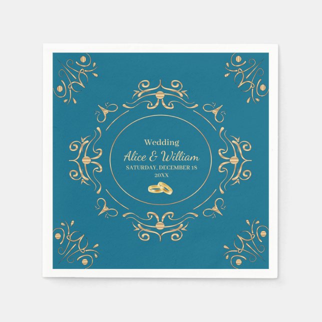 Serviette En Papier Boda en Azul y Dorado (Devant)