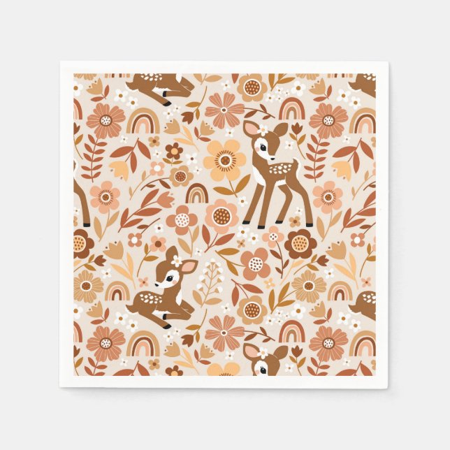 Serviette En Papier Boeuf mignon cerf modèle floral (Devant)