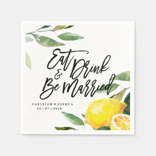 Serviette En Papier Bohème Aquarelle Citron Mariage Napkin