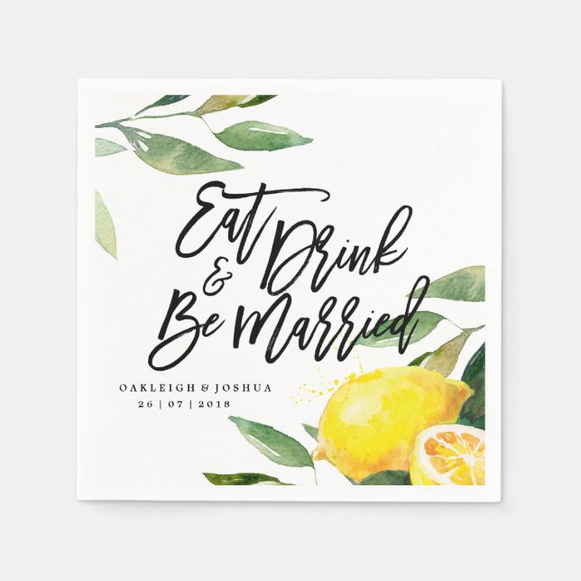 Serviette En Papier Bohème Aquarelle Citron Mariage Napkin (Devant)