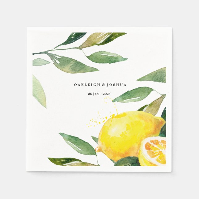 Serviette En Papier Bohème Aquarelle Citron Mariage Napkin (Devant)