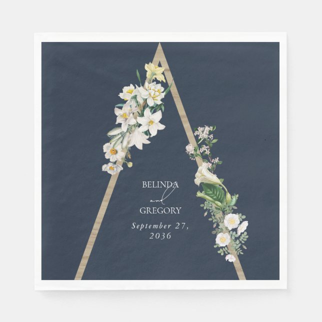 Serviette En Papier Bohème Bohème Pyramide Flore Blanche Mariage Bleu (Devant)