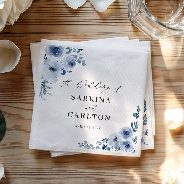 Serviette En Papier Bohème Dusty Blue Floral Mariage (Créateur téléchargé)
