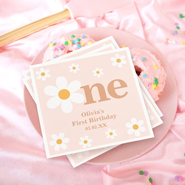 Serviette En Papier Bohème Dusty rose un jour 1er anniversaire (Créateur téléchargé)