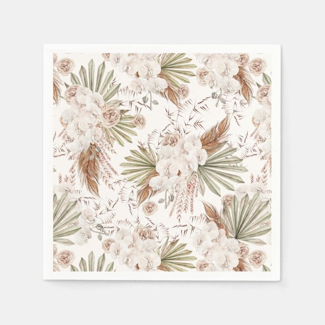 Serviette En Papier Bohème Floral & Plumes (Devant)