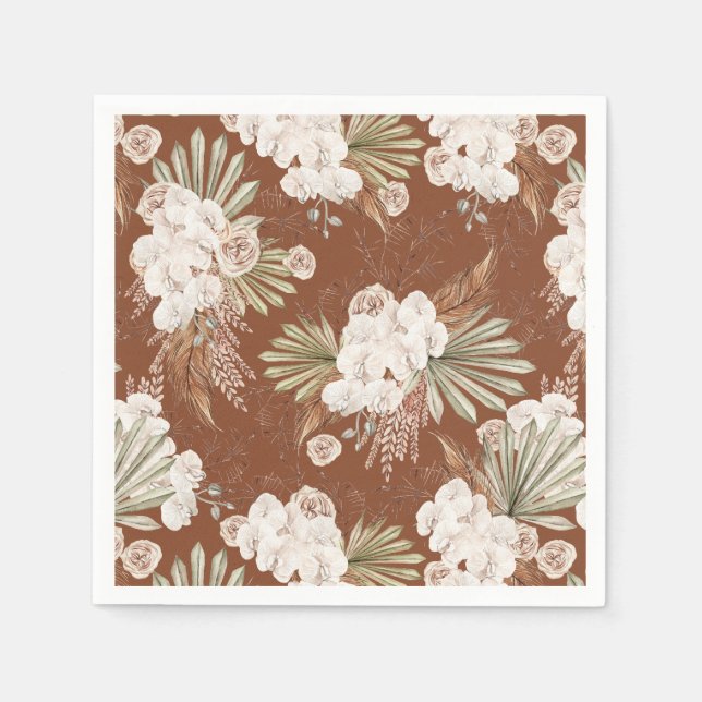Serviette En Papier Bohème Floral & Plumes (Devant)