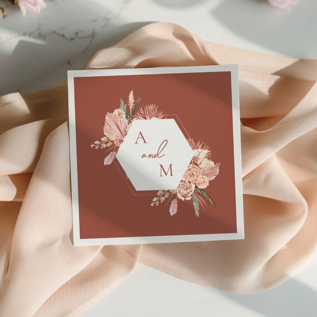 Serviette En Papier Bohème Floral Terracotta & Ivory Mariage Invitat (Créateur téléchargé)