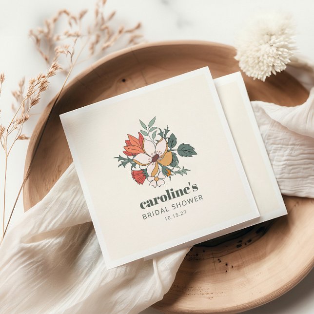 Serviette En Papier Bohème rétro Floral Nouveau Fête des mariées perso (Créateur téléchargé)