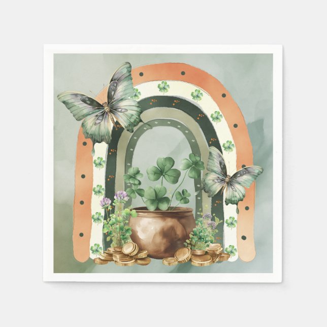 Serviette En Papier Bohemian Green Watercolor Rainbow Illustration (Devant)