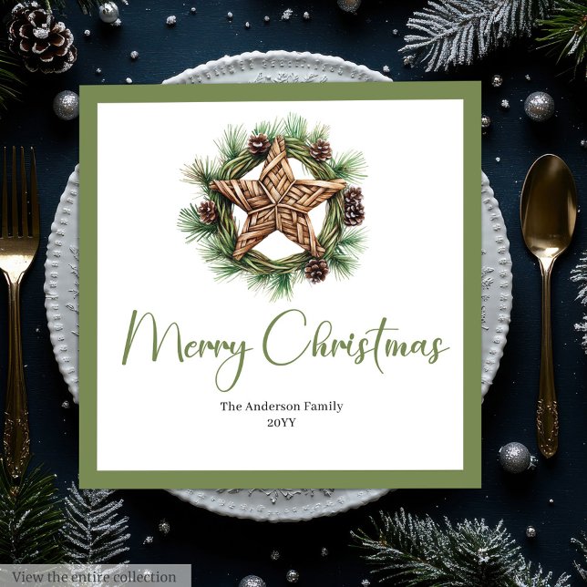 Serviette En Papier Bohemian Rustic Pine Wreath Holiday Napkins (Bohemian Rustic Pine Wreath Holiday Napkins)