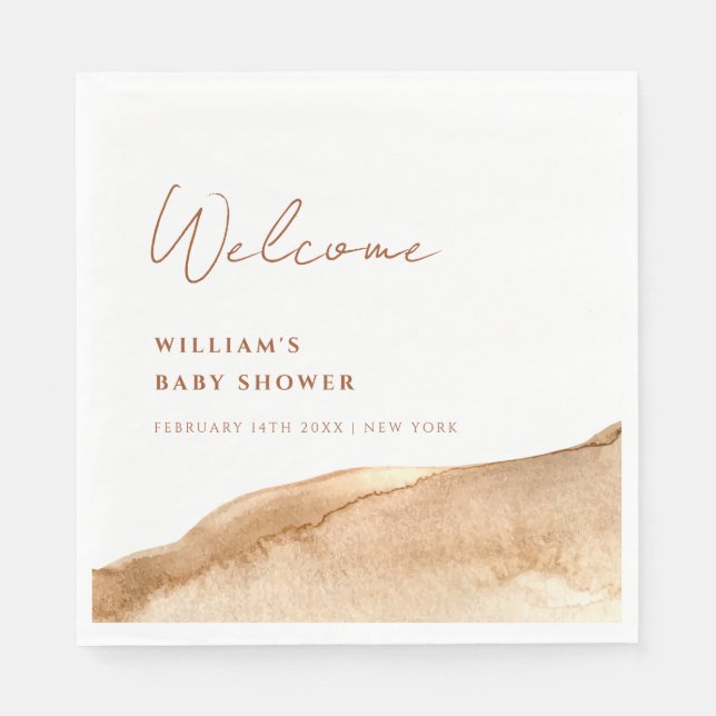 Serviette En Papier Boho Abstrait Desert Baby shower Bienvenue (Devant)