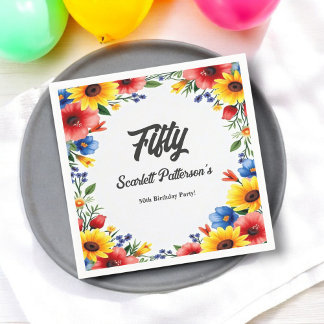 Serviette En Papier Boho Aquarelle Jardin Floral Été 50e anniversaire